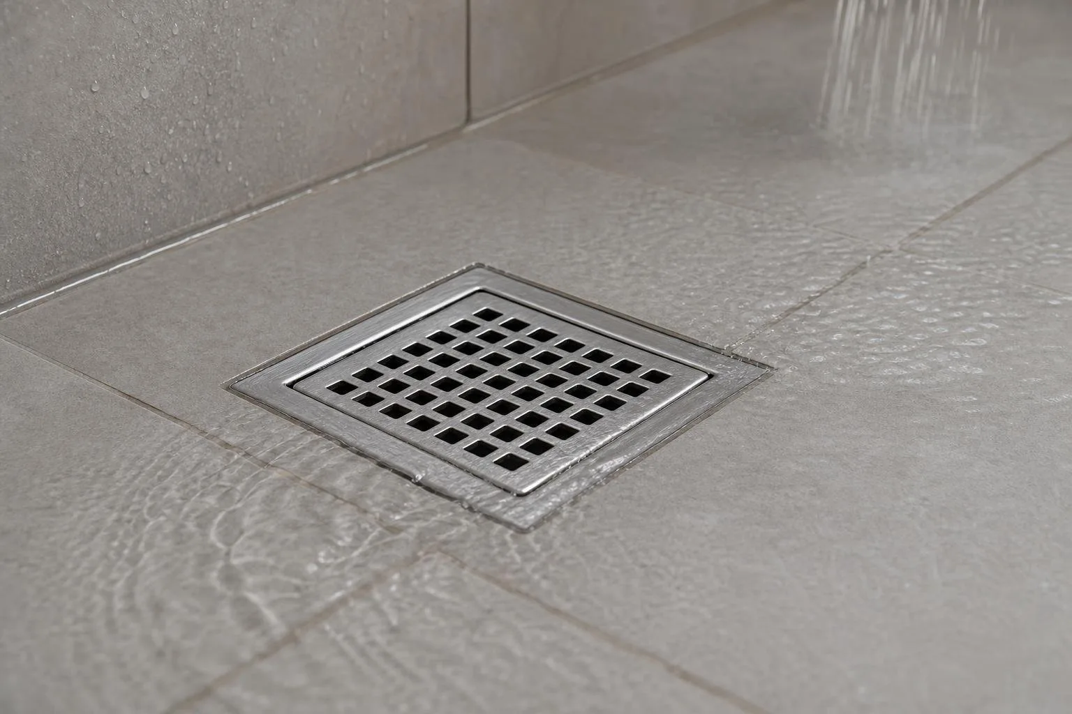 Desagüe de suelo limpio en un baño alicatado
