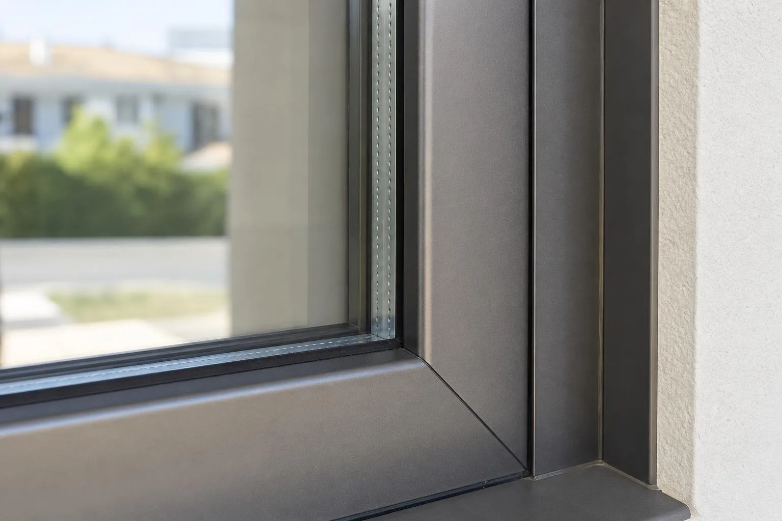 Esquina de marco de aluminio con doble acristalamiento
